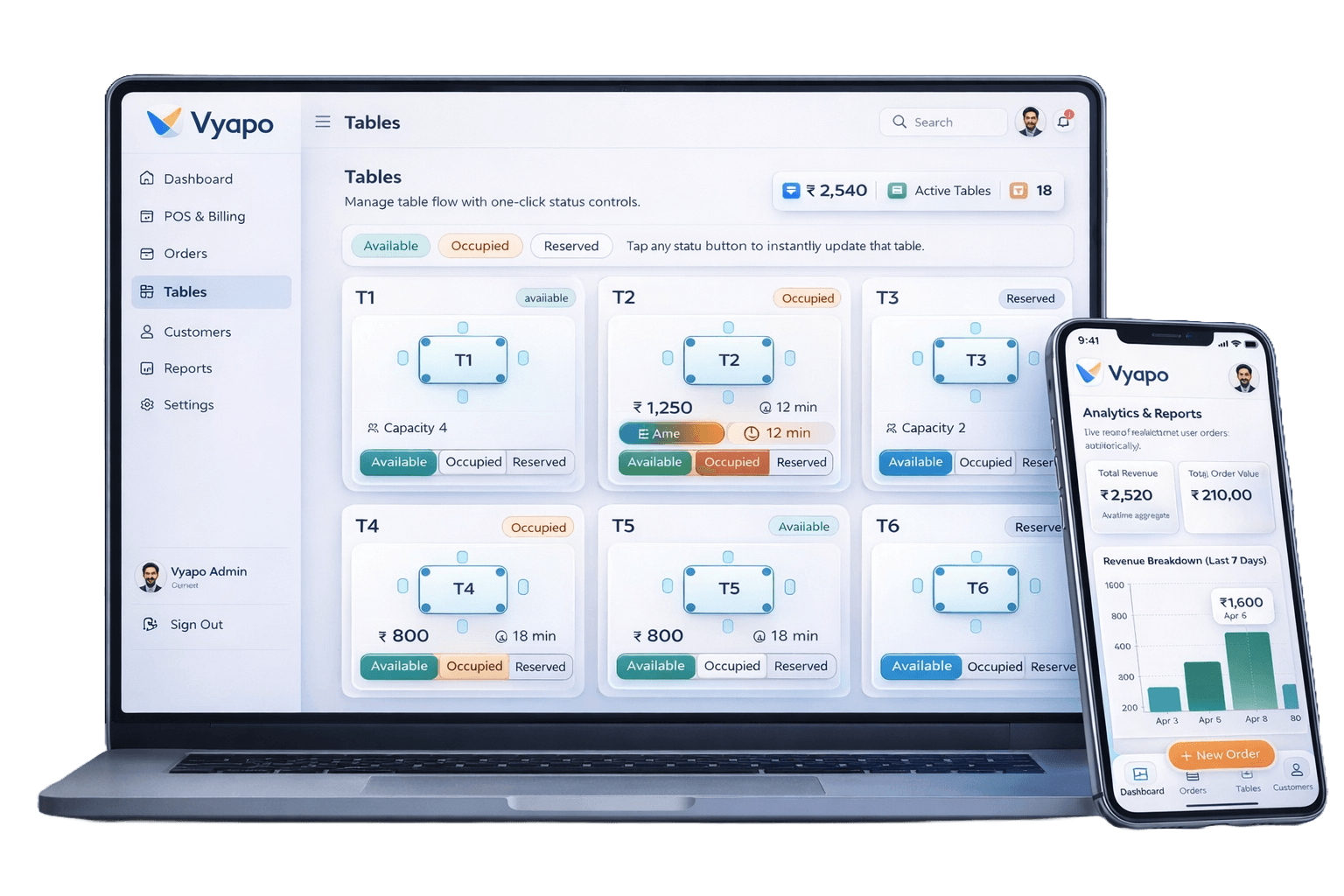VYAPO POS laptop and mobile screen preview
